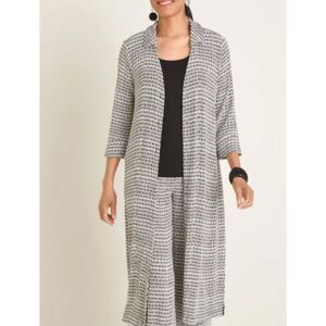Chico's Travelers Classic Printed Duster Jacket Button Up Side Slit Size 16/18